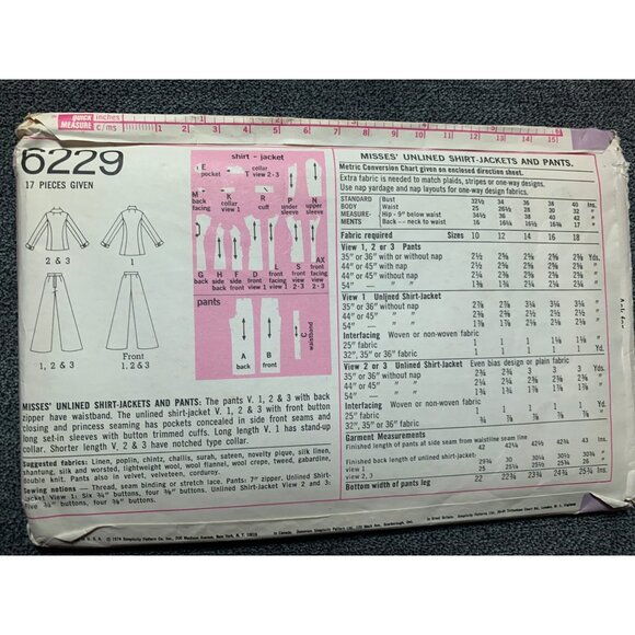 Simplicity Misses Shirt jacket pants Sewing Pattern sz 10 6229 - uncut - Picture 6 of 11